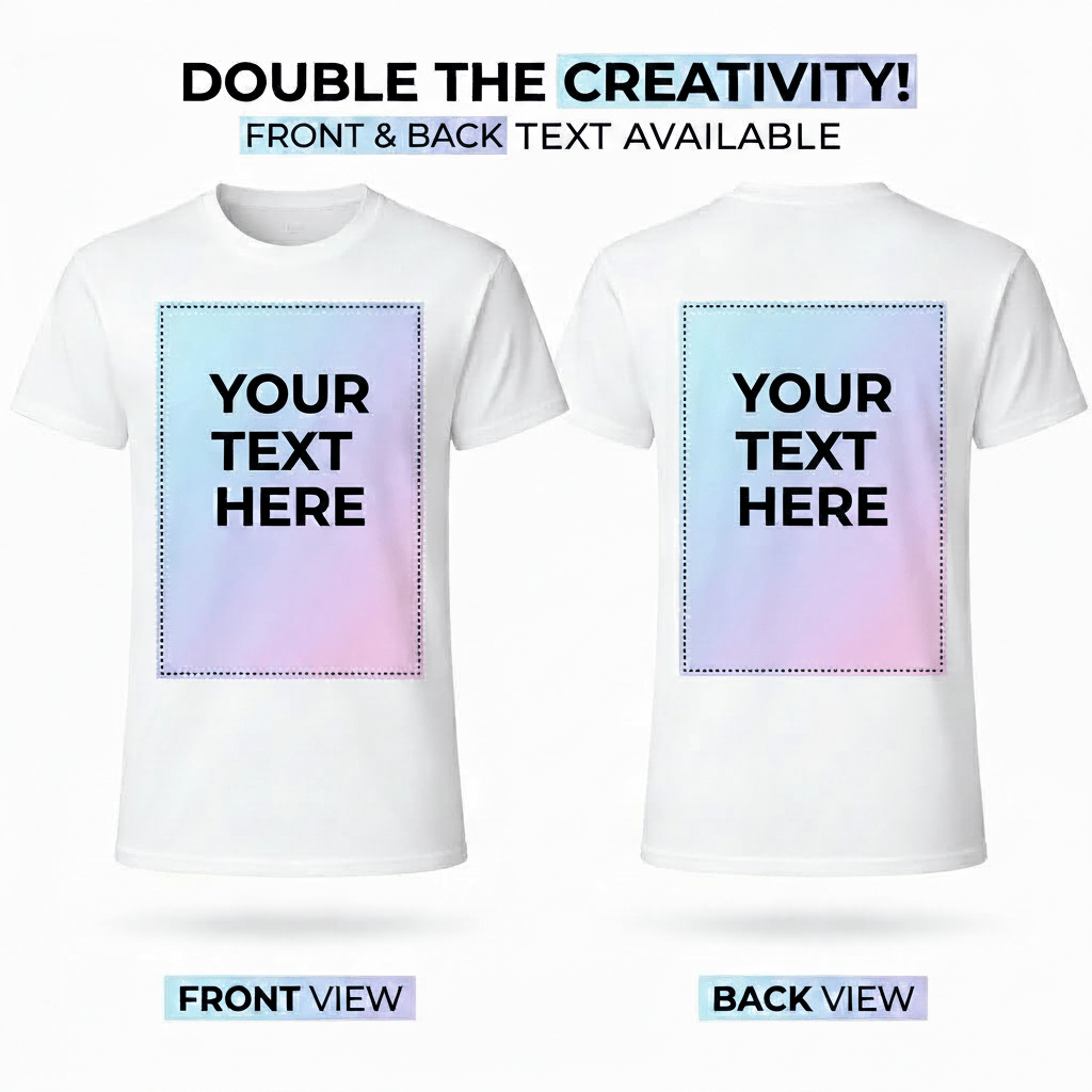 Custom Text Printed T-Shirt – Type Your Text/Name | 100% Polyester White Sublimation Tee | Arpitum - ARPITUM
