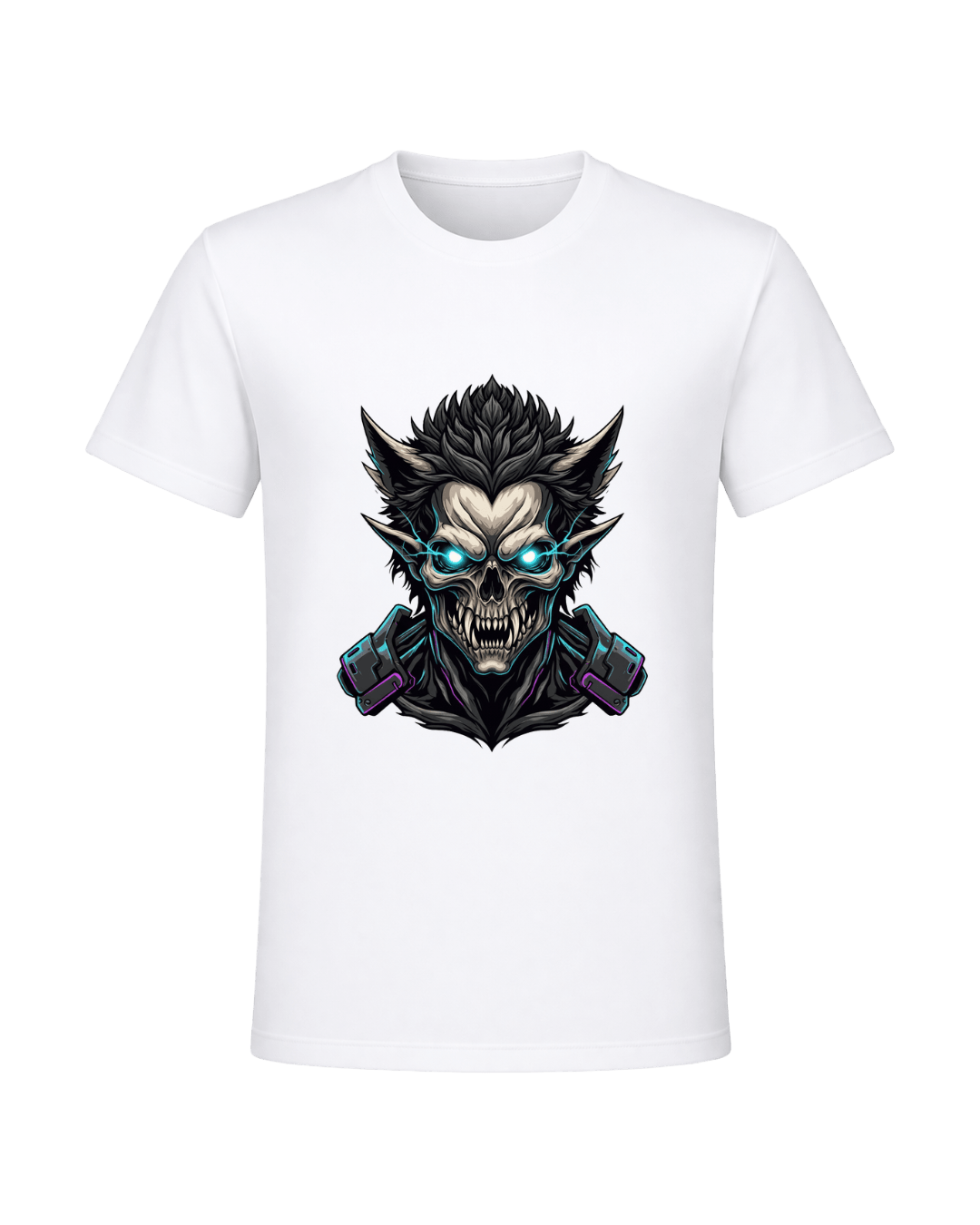 Dark Skull & Demon Graphic T-Shirt – White | Premium Streetwear Anime Monster Print | Arpitum - ARPITUM