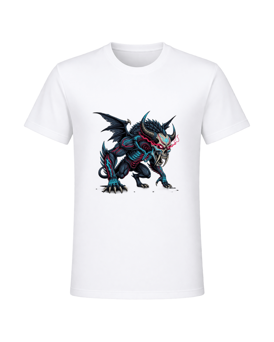 Dark Skull & Demon Graphic T-Shirt – White | Premium Streetwear Anime Monster Print | Arpitum - ARPITUM