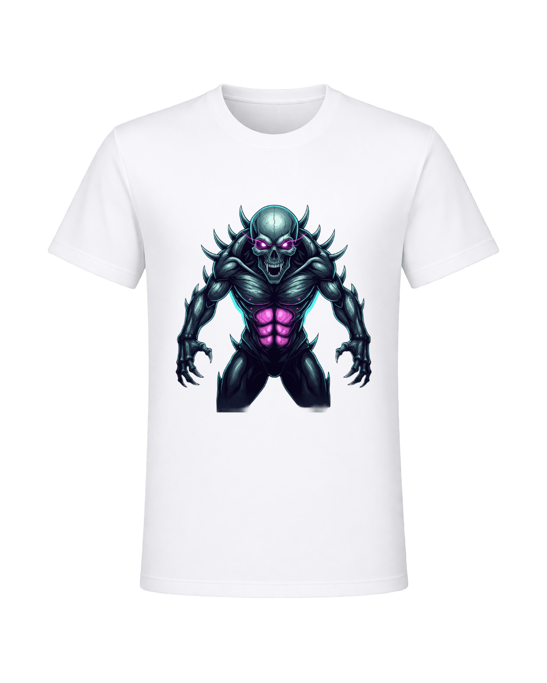 Dark Skull & Demon Graphic T-Shirt – White | Premium Streetwear Anime Monster Print | Arpitum - ARPITUM