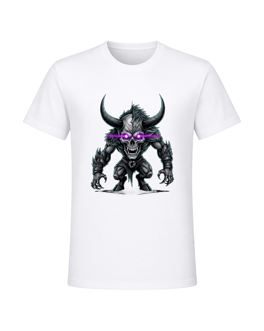 Dark Skull & Demon Graphic T-Shirt – White | Premium Streetwear Anime Monster Print | Arpitum - ARPITUM