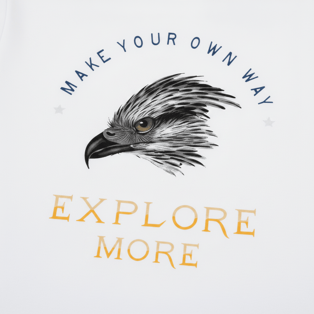 Explore More Graphic T-Shirt – Make Your Own Way Eagle Design | White - Polyester | Arpitum - ARPITUM