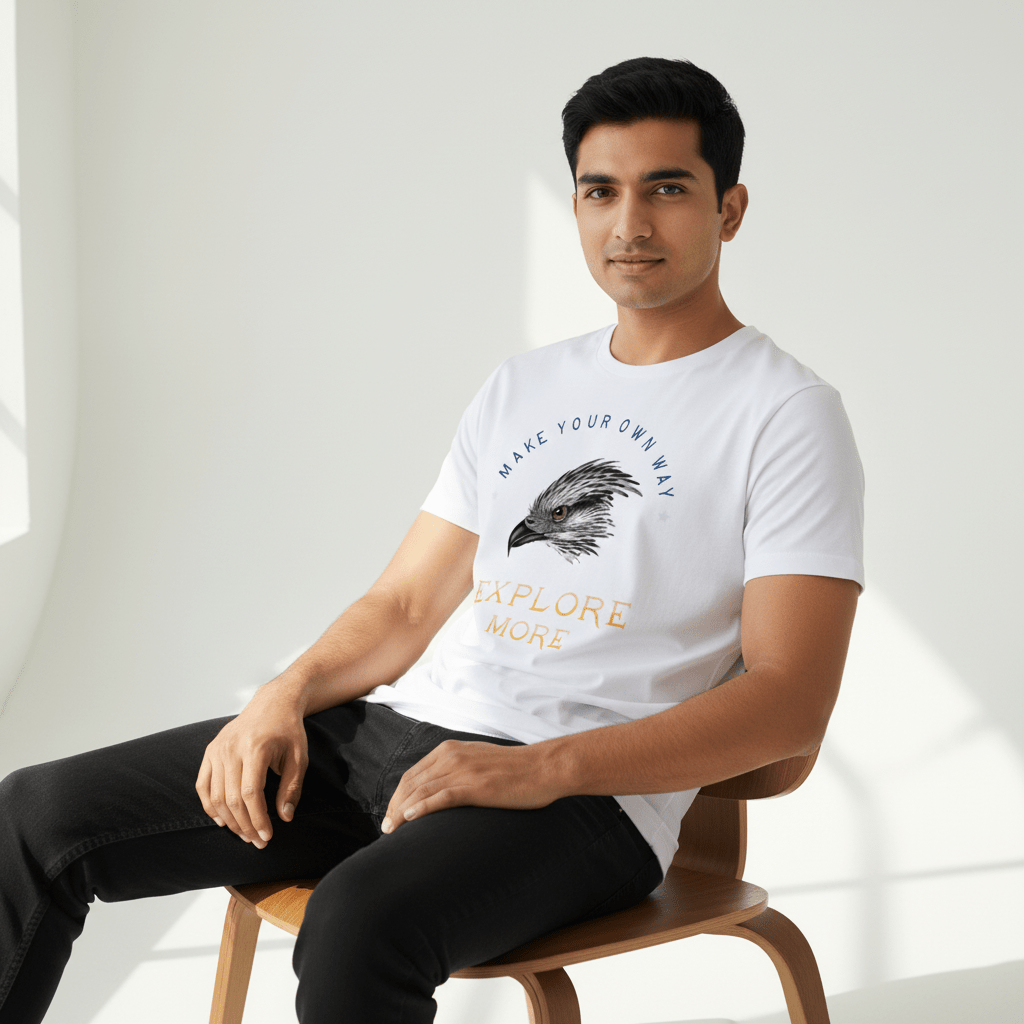 Explore More Graphic T-Shirt – Make Your Own Way Eagle Design | White - Polyester | Arpitum - ARPITUM