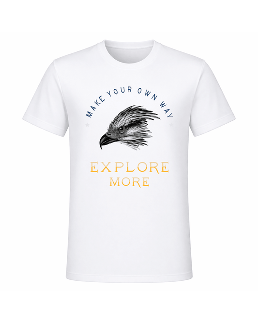 Explore More Graphic T-Shirt – Make Your Own Way Eagle Design | White - Polyester | Arpitum - ARPITUM