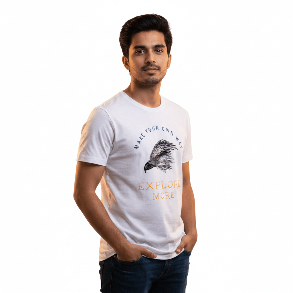 Explore More Graphic T-Shirt – Make Your Own Way Eagle Design | White - Polyester | Arpitum - ARPITUM