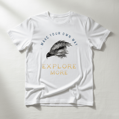 Explore More Graphic T-Shirt – Make Your Own Way Eagle Design | White - Polyester | Arpitum - ARPITUM
