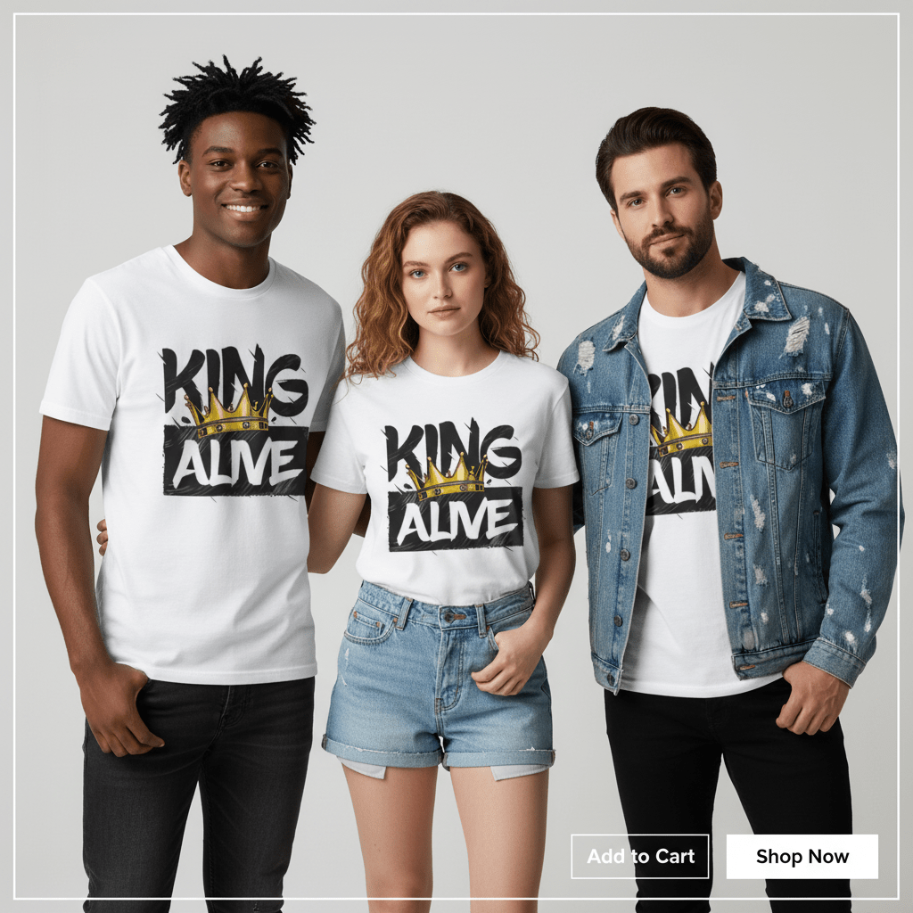 King Alive Graphic T-Shirt – Crown Design | White Polyester Tee | Premium Streetwear - ARPITUM