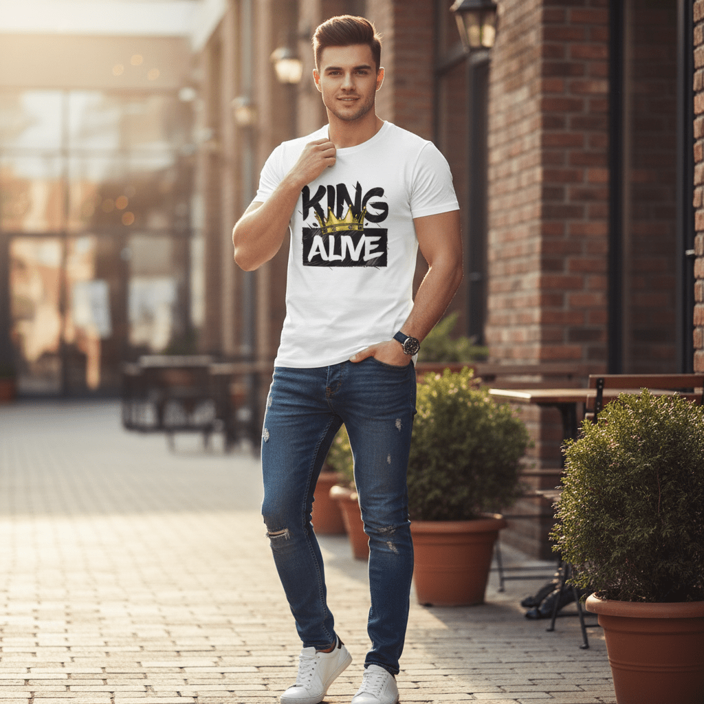King Alive Graphic T-Shirt – Crown Design | White Polyester Tee | Premium Streetwear - ARPITUM