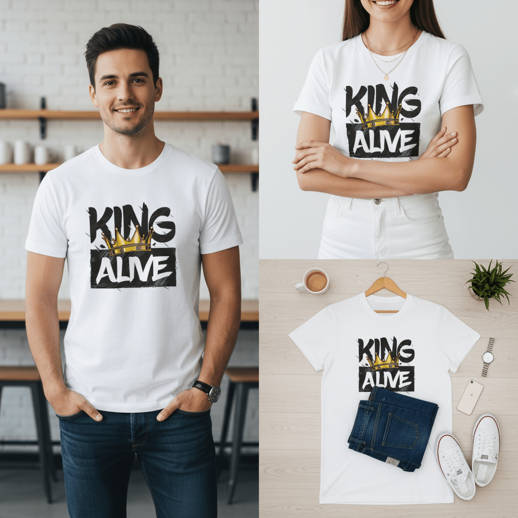 King Alive Graphic T-Shirt – Crown Design | White Polyester Tee | Premium Streetwear - ARPITUM