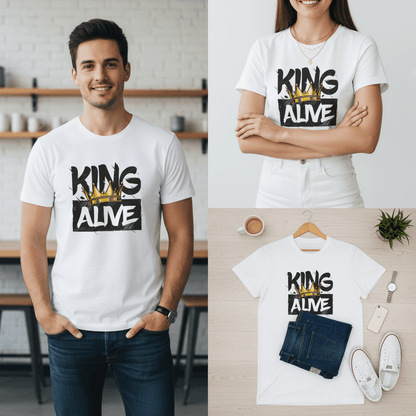 King Alive Graphic T-Shirt – Crown Design | White Polyester Tee | Premium Streetwear - ARPITUM