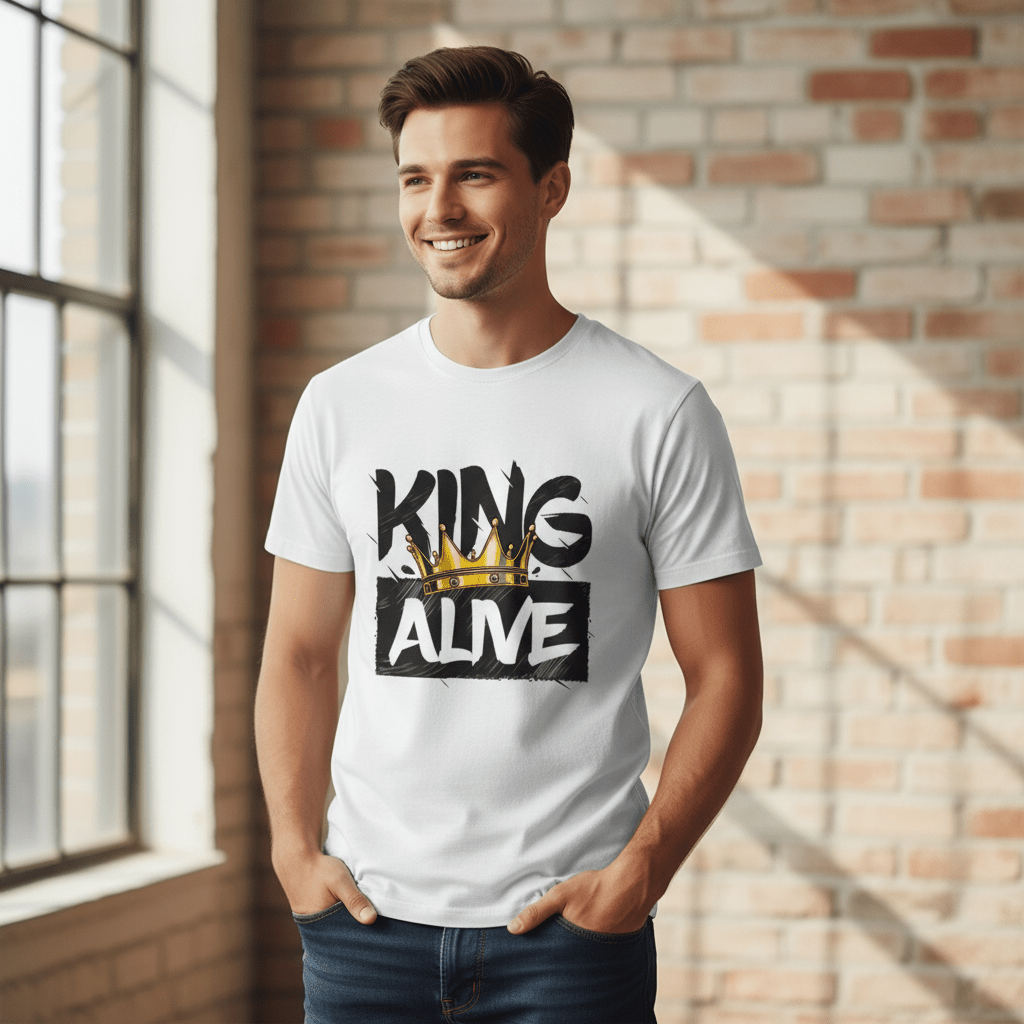 King Alive Graphic T-Shirt – Crown Design | White Polyester Tee | Premium Streetwear - ARPITUM