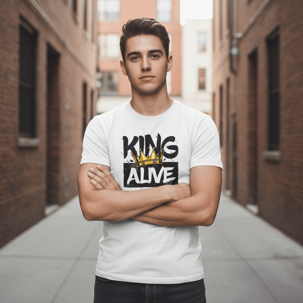 King Alive Graphic T-Shirt – Crown Design | White Polyester Tee | Premium Streetwear - ARPITUM
