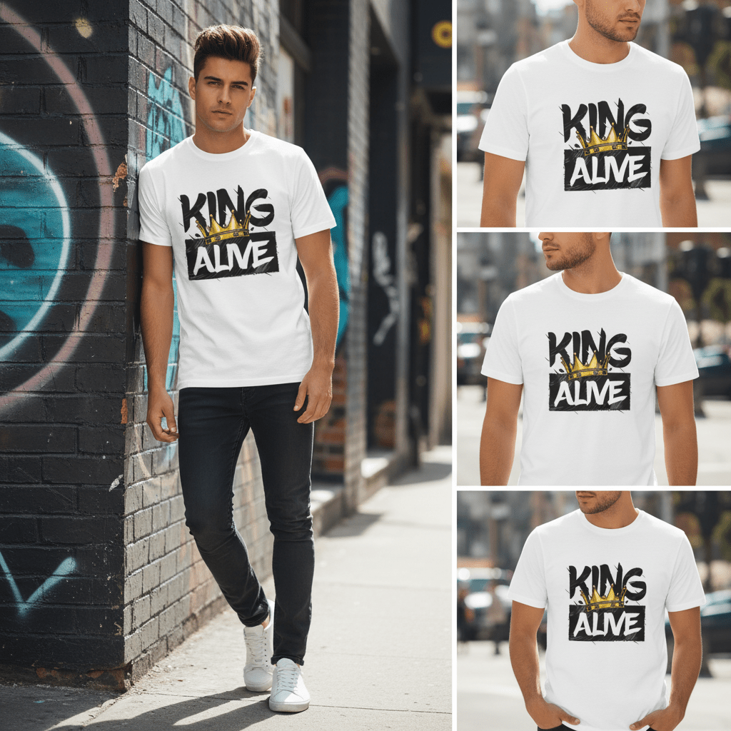 King Alive Graphic T-Shirt – Crown Design | White Polyester Tee | Premium Streetwear - ARPITUM