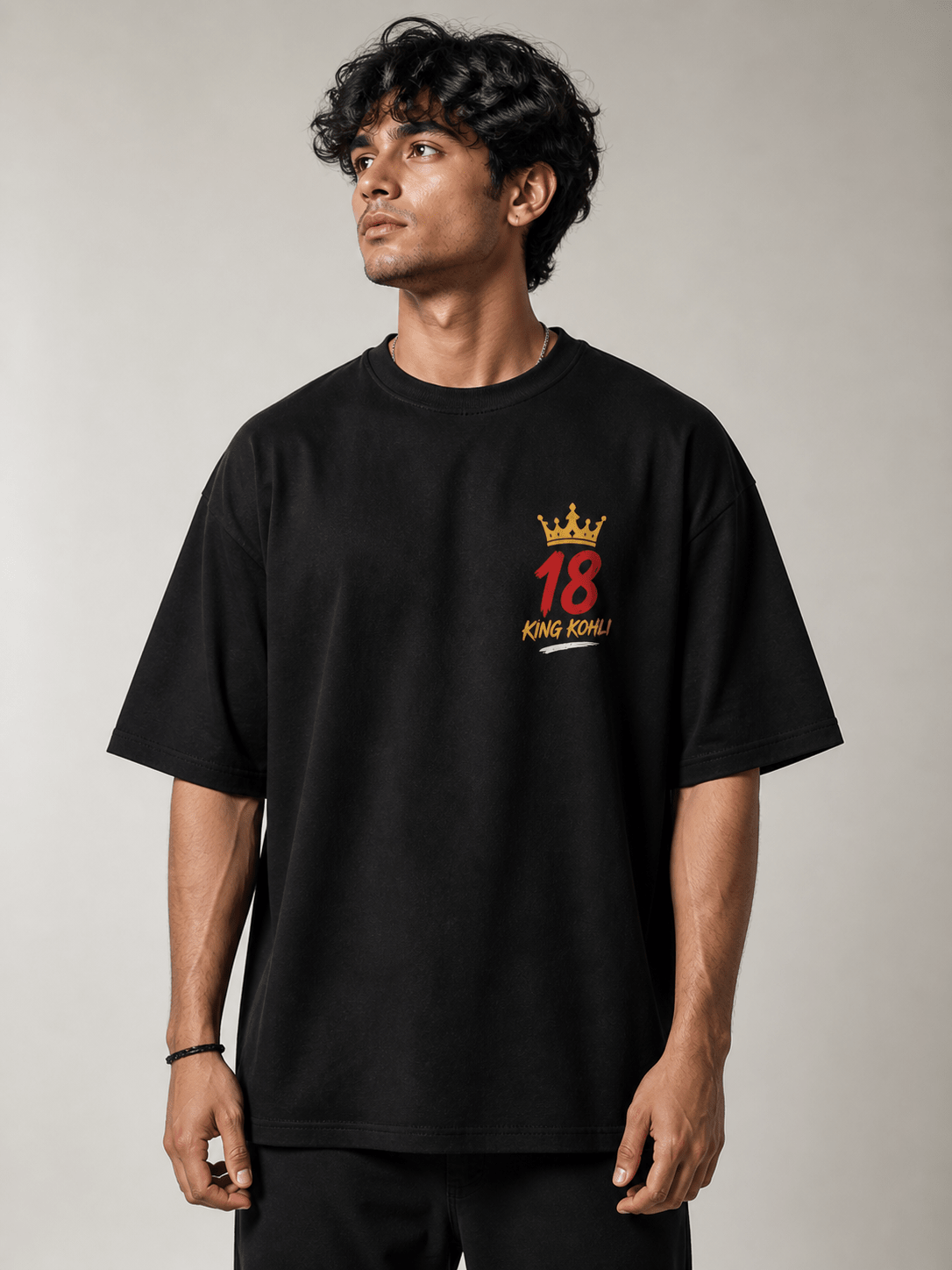 King Kohli 18 Loyal Since Day One Oversized Black T-Shirt (Large) | Cricket Fan Graphic Tee | 220 GSM Premium Cotton - ARPITUM