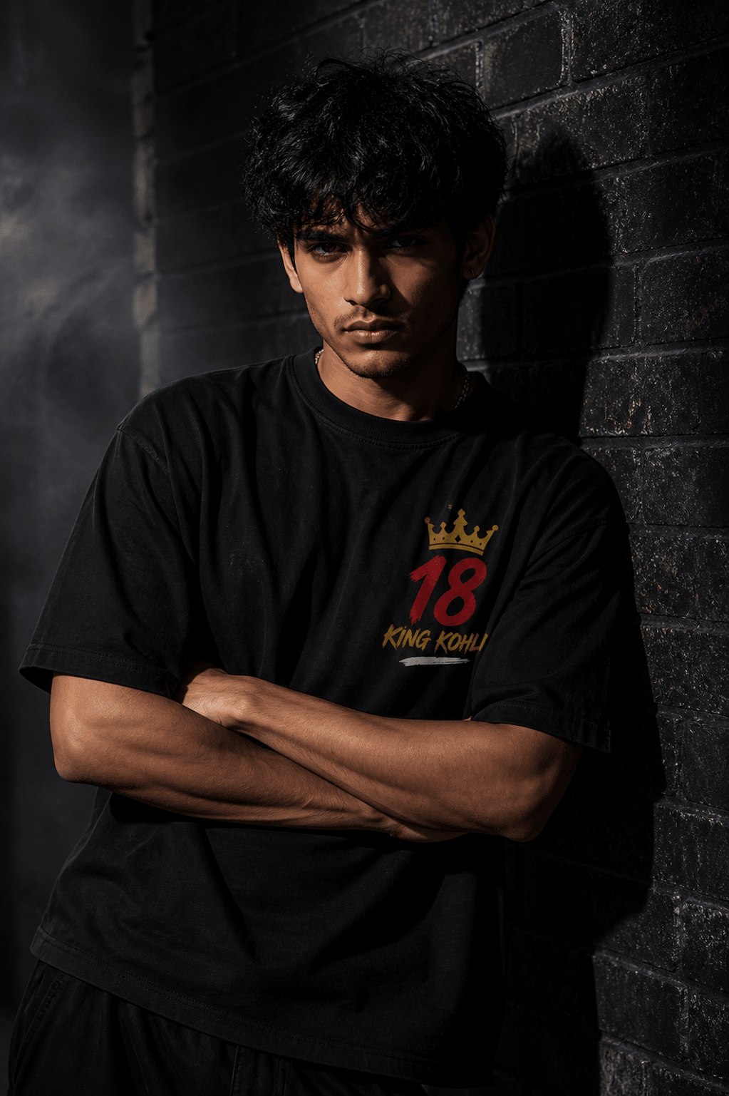 King Kohli 18 Loyal Since Day One Oversized Black T-Shirt (Large) | Cricket Fan Graphic Tee | 220 GSM Premium Cotton - ARPITUM