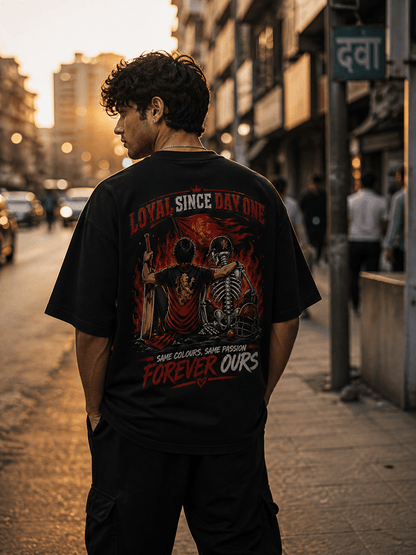 King Kohli 18 Loyal Since Day One Oversized Black T-Shirt (Large) | Cricket Fan Graphic Tee | 220 GSM Premium Cotton - ARPITUM