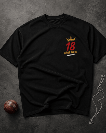 King Kohli 18 Loyal Since Day One Oversized Black T-Shirt (Large) | Cricket Fan Graphic Tee | 220 GSM Premium Cotton - ARPITUM