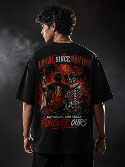King Kohli 18 Loyal Since Day One Oversized Black T-Shirt (Large) | Cricket Fan Graphic Tee | 220 GSM Premium Cotton - ARPITUM