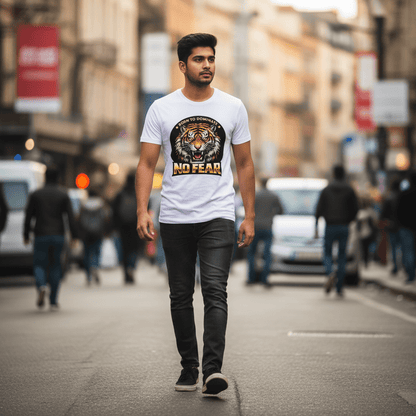 No Fear Tiger Graphic T-Shirt – Born To Dominate Print | White - Polyester | Arpitum - ARPITUM