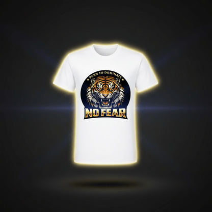 No Fear Tiger Graphic T-Shirt – Born To Dominate Print | White - Polyester | Arpitum - ARPITUM