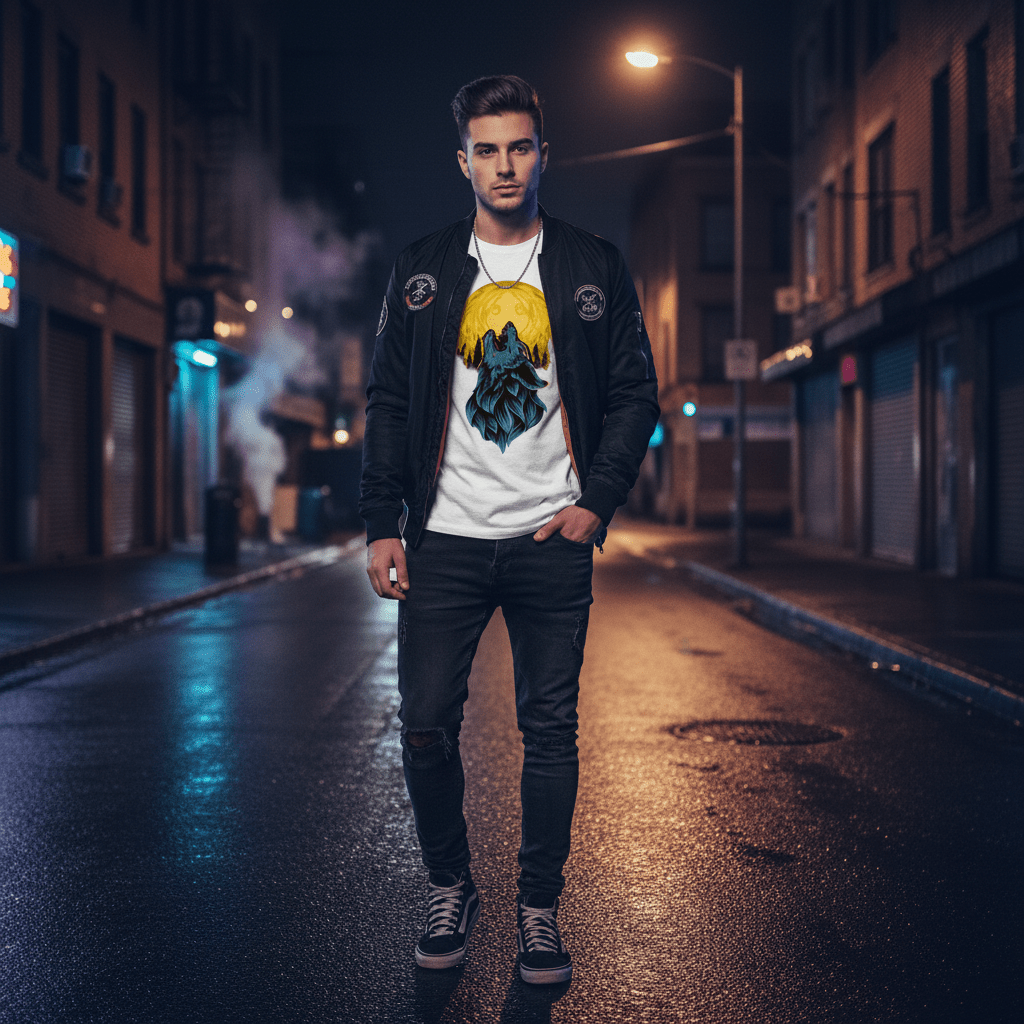 Wolf Moon Graphic T-Shirt – Howling Wolf Design | White Polyester | Premium Streetwear - ARPITUM